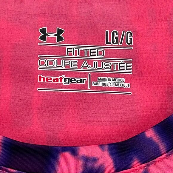Under Armour HeatGear Long Sleeve Shirt Fitted Pink  Purple Tie-Dye Size Large - Picture 2 of 11